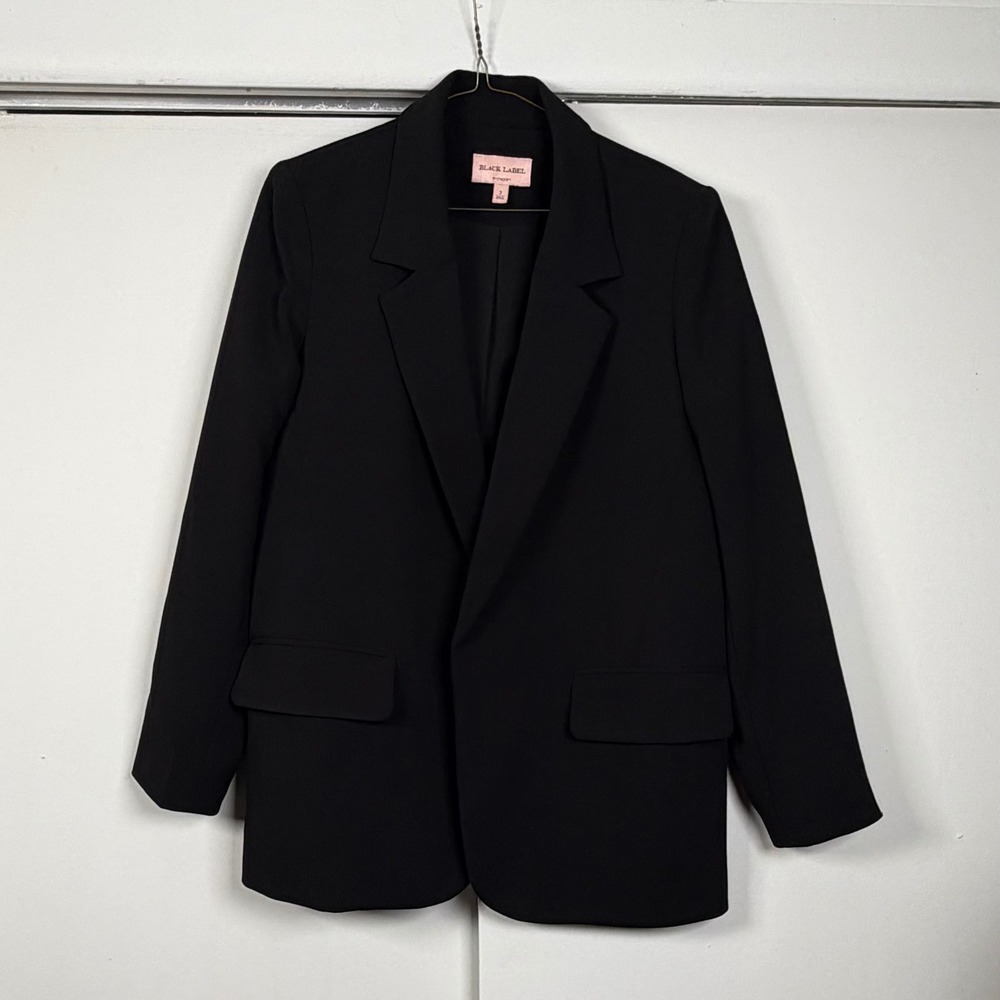 Black Label by Evan-Picone Womens Black Long Sleeve Single Button Blazer Size 2